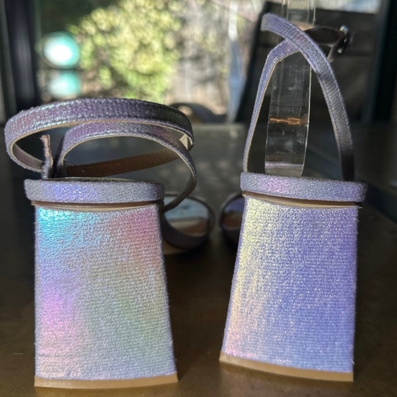 BP Shimmer Chunky Heels Size 9 Lilac Parker Ankle Strap Triangular Heels - Picture 7 of 10